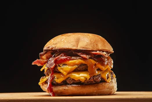 gourmet beef burger with cheese bacon